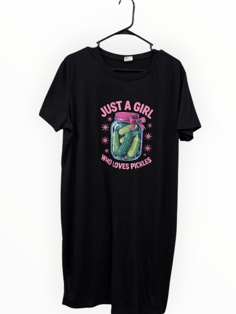 Just A Girl Who Loves Pickles Black Graphic Tee Dress night fown